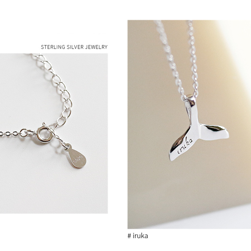 Silver Dolphin and Fish Tail Pendant Necklace