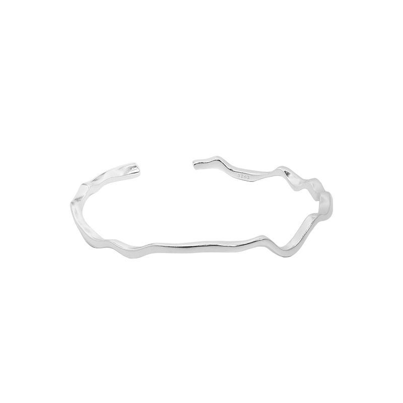 Simple Chic Irregular Line Texture  Sterling Silver Bracelet