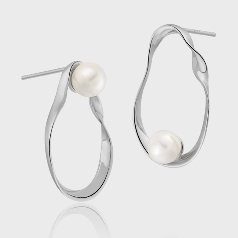 Oval Inlaid Pearl Sterling Silver Earrings