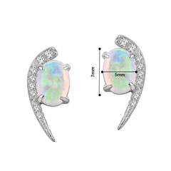 Sterling Silver Inlaid Colorful Opal Sparkling Moon Earrings