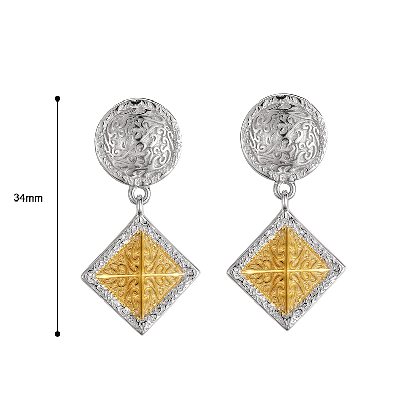 Sterling Silver Patchwork Tang Grass Pattern Earrings