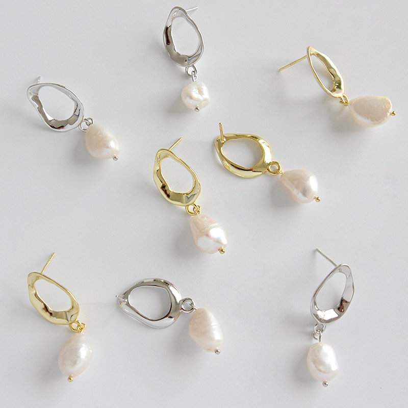 Sterling Silver Simple Feng Shui Baroque Pearl Earrings