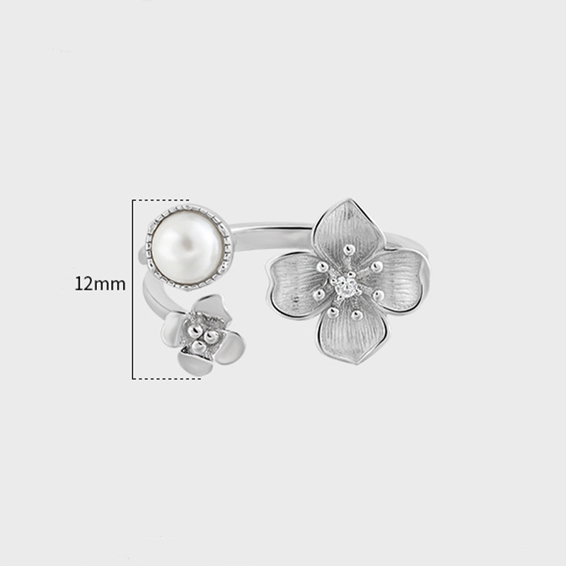 Micro Inlaid Zircon Pearl Flower Sterling Silver Ring