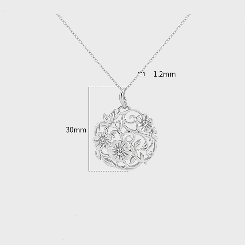 Vintage-inspired S925 Silver Geometric Round Floral Filigree Necklace