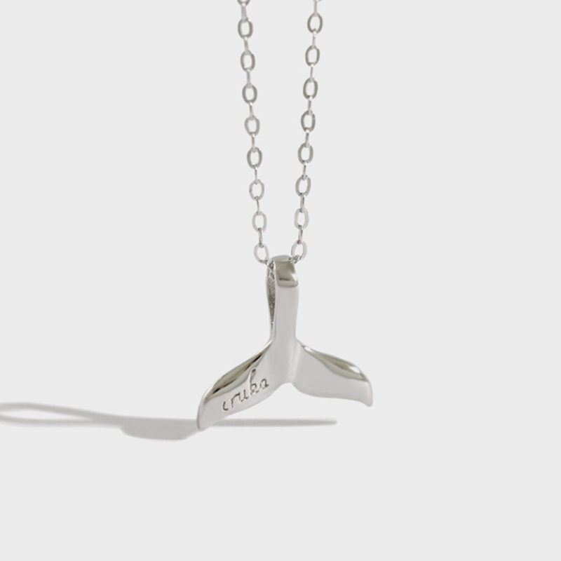 Silver Dolphin and Fish Tail Pendant Necklace