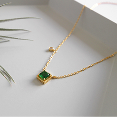 Elegant Geometric Square S925 Silver Emerald Zircon Necklace