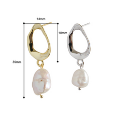 Sterling Silver Simple Feng Shui Baroque Pearl Earrings