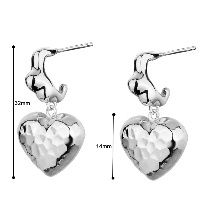 French Chic Style Sterling Silver Irregular Heart Shape Earrings