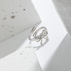 Chic Butterfly Knot Texture Silver Adjustable Ring