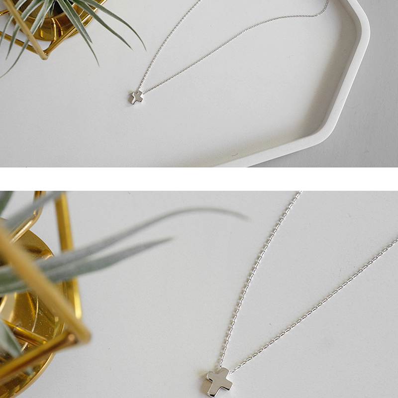 Sterling Silver Minimalist Cross Choker Necklace