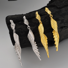 Sterling Silver Long Geometric Wing Earrings