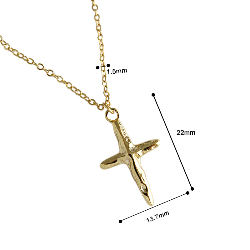  Concave Convex Cross Pendant Sterling Silver Necklace, Clavicle Chain