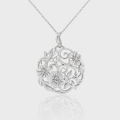 Vintage-inspired S925 Silver Geometric Round Floral Filigree Necklace