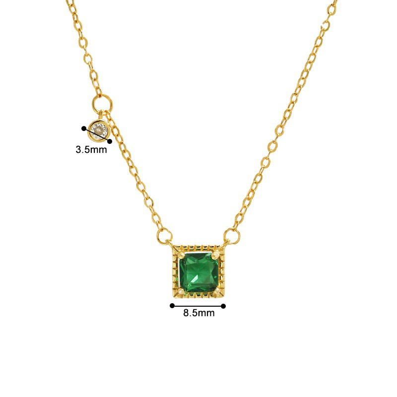 Elegant Geometric Square S925 Silver Emerald Zircon Necklace