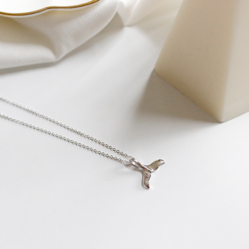 Silver Dolphin and Fish Tail Pendant Necklace