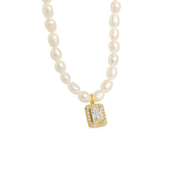 Unique Design Freshwater Pearl and Micro-Paved Zircon S925 Silver Necklace